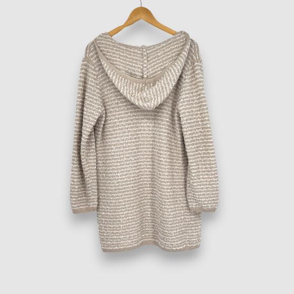 Artelier Nicole Miller Hooded Open-Front Cardigan Sweater Small Beige Taupe Knit - Picture 2 of 7